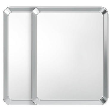 TINANA Baking Sheet Set of 2, Stainless Steel 2-Piece Cookie Sheet, Toaster Oven Baking Pan Set, Rectangle Size 16 x 12 x 1 inch, Mirror Finish & Rust Free, Dishwasher Safe