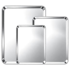 TINANA Stainless Steel Baking Sheet Pan Set, 3 Pack 16/13/10 Inch Cookie Sheets, Mirror Finish, Oven and Dishwasher Safe