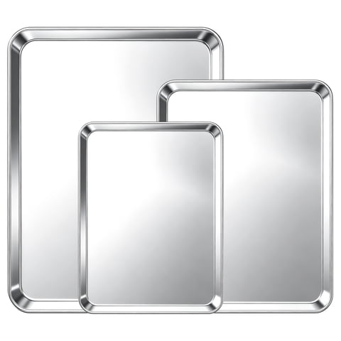 TINANA Stainless Steel Baking Sheet Pan Set, 3 Pack 16/13/10 Inch Cookie Sheets, Mirror Finish, Oven and Dishwasher Safe