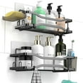 thumbnail image 1 of TINANA Bathroom Shower Caddy , 2 Pack Stainless Steel Adhesive Shelves with Hooks, Toothpaste & Soap Holder, No Drilling Rustproof Bathroom Shower Organizer for Shower Storage Black, 1 of 6