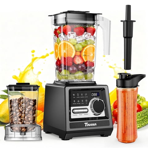 TINANA 1800W Countertop Blender and Grinder Combo, 68 oz Smoothie Maker with 27 oz Coffee Grinder, Ice Crusher, Frozen Fruit, Black