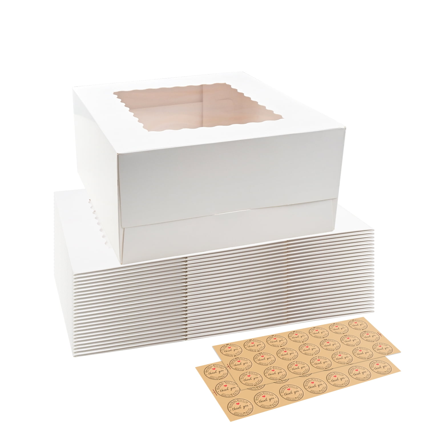 TINANA Cake Box with Window 24 PCS, 10x10x5 Inches White Bakery Boxes