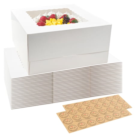 TINANA Cake Box with Window 24 PCS, 10x10x5 Inches White Bakery Boxes for Cake, Pastries, Pie, Chocolates, Cookies, for Birthday Party, Wedding, Valentine's Day