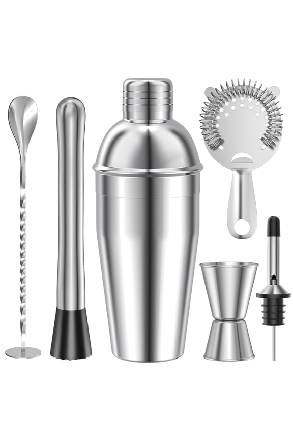 6 PCS Cocktail Shaker Set, 25oz Shaker, Strainer, Muddler, Jigger, Mixing Spoon, Pour Spout, Stainless Steel Bartender Kit, Perfect for Home, Bar, or Gift