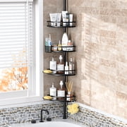 TINANA 4-Tier Corner Shower Caddy, 43.5-120 in Adjustable Tension Pole Bathroom Organizer, No-Drill Stainless Steel, Black
