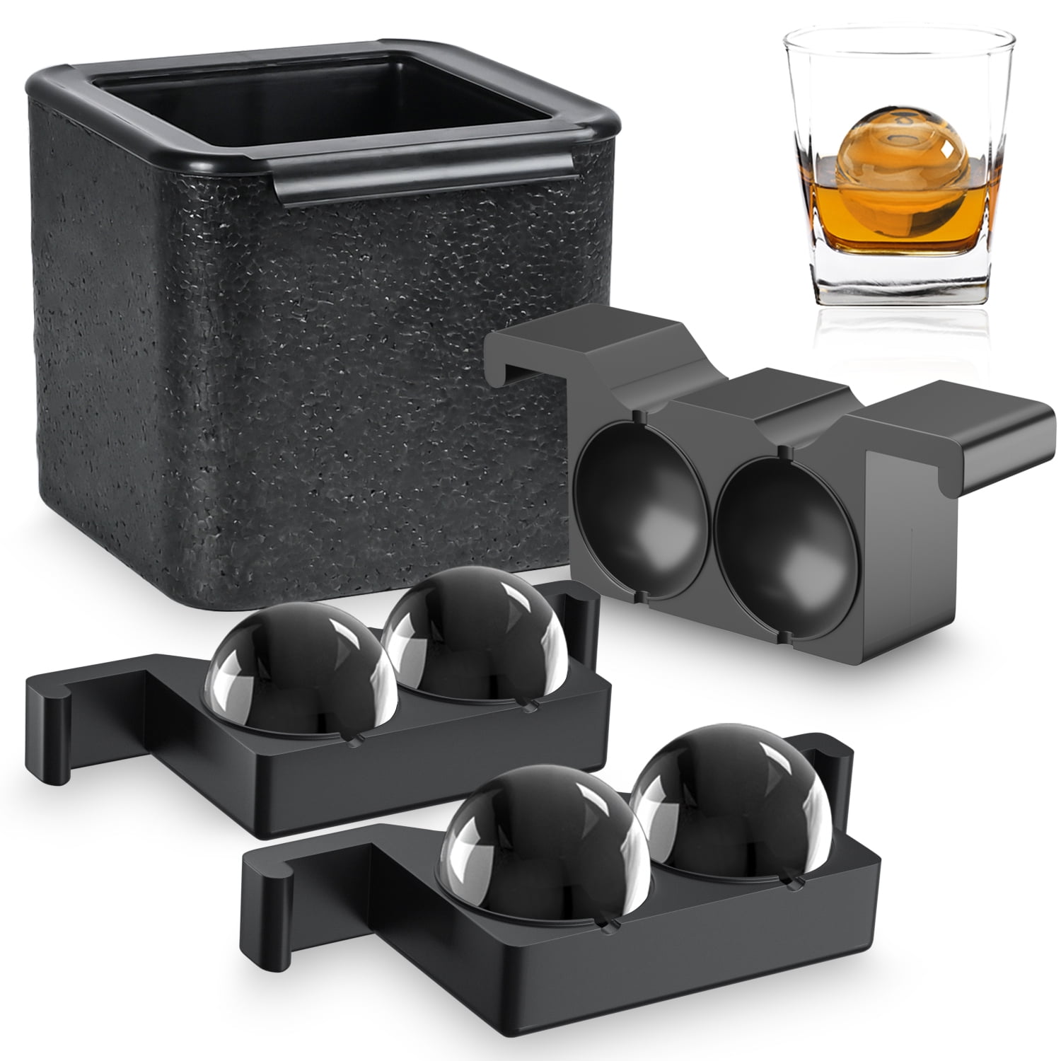 TINANA Crystal Clear Ice Maker, Silicone Ice Ball Tray, 2.5" Large Ice Cube Mold, Sphere Ice Mold, Black