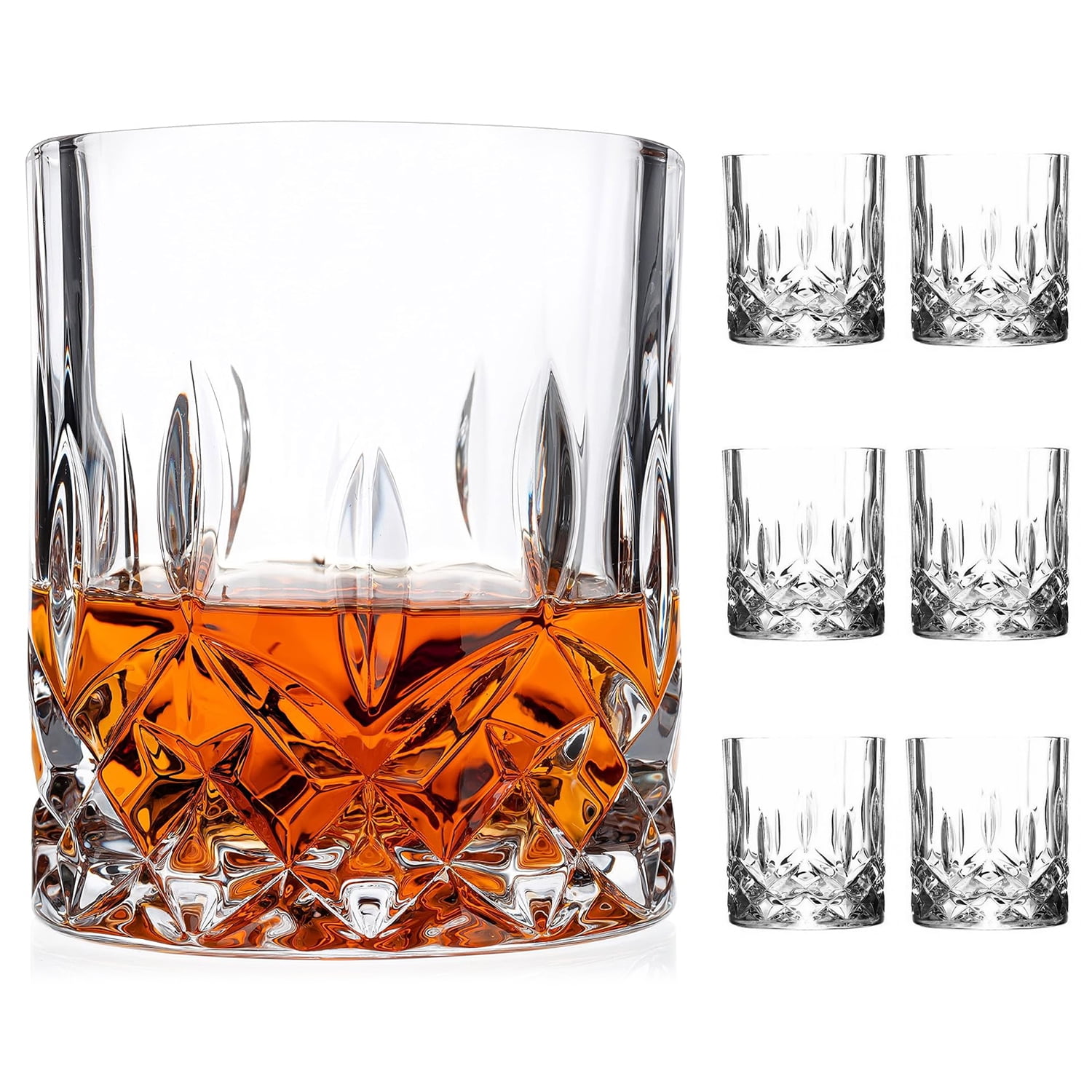 TINANA Crystal Cut Whiskey Glasses 6 pack: 10oz Ultra-Clear Old ...