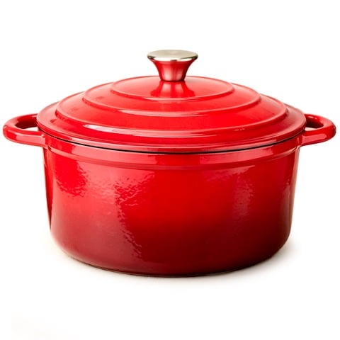 TINANA Enameled Cast Iron Dutch Oven, 5.5QT Pot with Lid and Cotton Potholders, Heavy-Duty Cookware for Braising, Stews, Roasting, Red