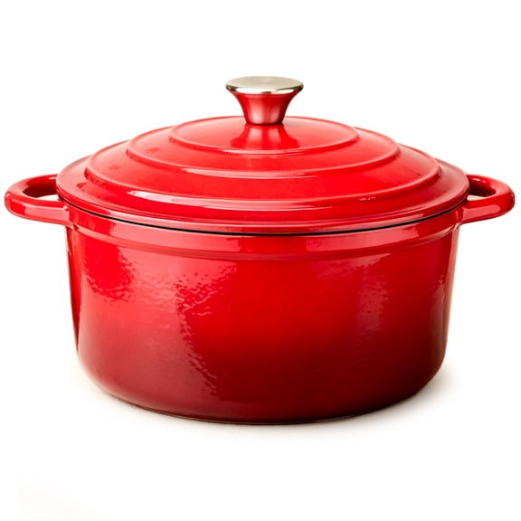 TINANA Enameled Cast Iron Dutch Oven, 5.5QT Pot with Lid and Cotton Potholders, Heavy-Duty Cookware for Braising, Stews, Roasting, Red