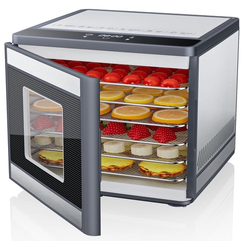 TINANA 6-Tray Stainless Steel Food Dehydrator with Touch Control, 95–158°F Adjustable Temperature, 48-Hour Timer, 360° Airflow, Dark Gray