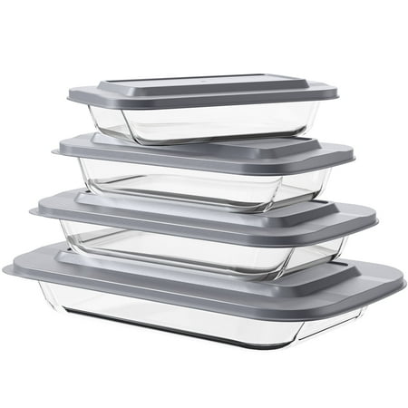 TINANA Glass Baking Dish: 4 Pack Food Storage Containers with Lids for Oven, Freezer and Microwave Safe Casserole Dish, Gray
