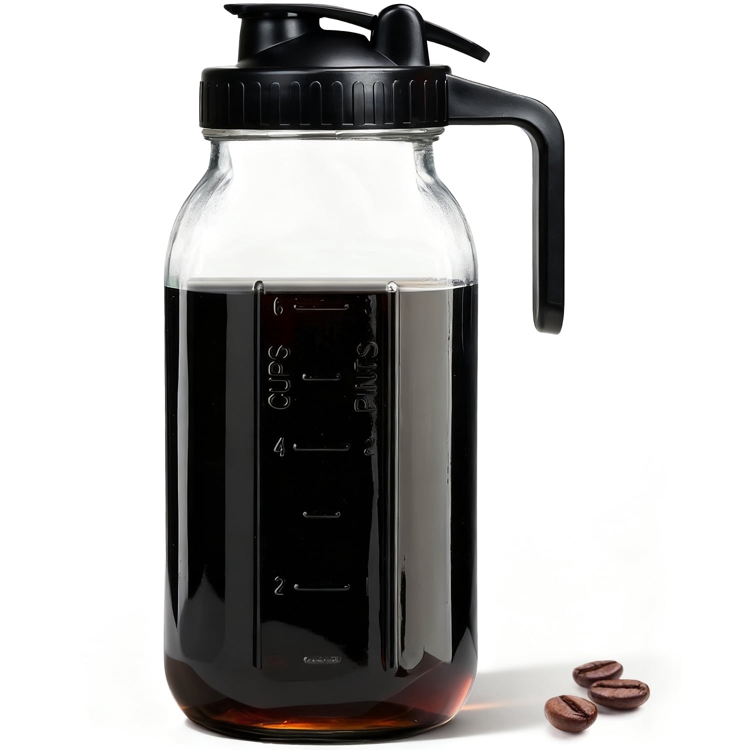 TINANA 64oz Wide Mouth Mason Jar Pitcher with Handle & Flip Lid, Heavy ...