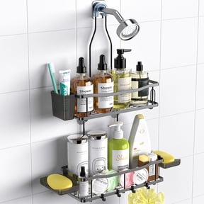 TINANA Hanging Shower Caddy, Rustproof Shower Shelf Racks Over Shower Head - No Drilling Bathroom Organizer for Shampoo with Soap Holder