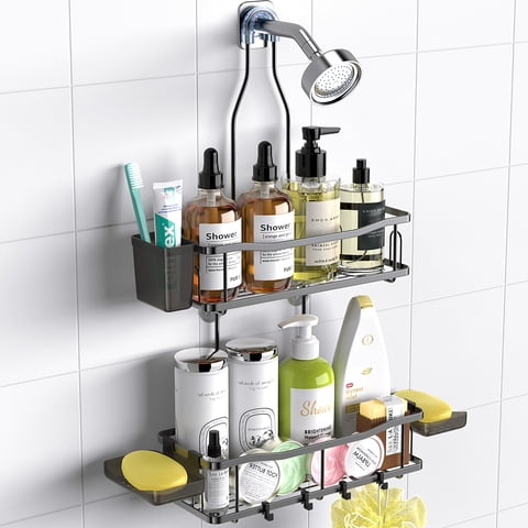 TINANA Hanging Shower Caddy, Rustproof Shower Shelf Racks Over Shower Head - No Drilling Bathroom Organizer for Shampoo with Soap Holder