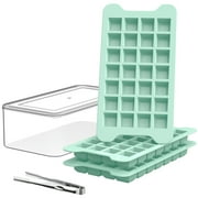 TINANA Ice Cube Tray with Lid and Bin: 28×3 Pcs Small Ice Trays for Freezer - 1 Inch Easy Release Square Ice Tray with Lid & Tong - Green