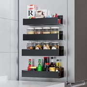 TINANA Magnetic Spice Rack Organizer, 4 Pack Moveable Fridge Spice Shelves for Refrigerator and Oven, Refrigerator Shelf-Black