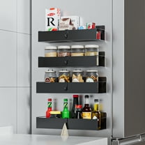 TINANA Magnetic Spice Rack Organizer, 4 Pack Moveable Fridge Spice Shelves for Refrigerator and Oven, Metal Refrigerator Shelf-Black