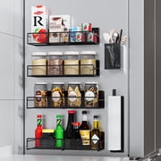 TINANA Magnetic Spice Rack, Refrigerator Organizer, 6 Pack Metal Black Magnetic Shelf with Paper Towel Holder, Utensils Holder, Strong Magnets, Space Saving