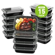 TINANA Meal Prep Containers with Lids: 15 Pack Plastic Containers, 32 oz Meal Prep Lunch Box, Take Out Containers,Food Storage Bento Box,Microwavable Freezer Safe