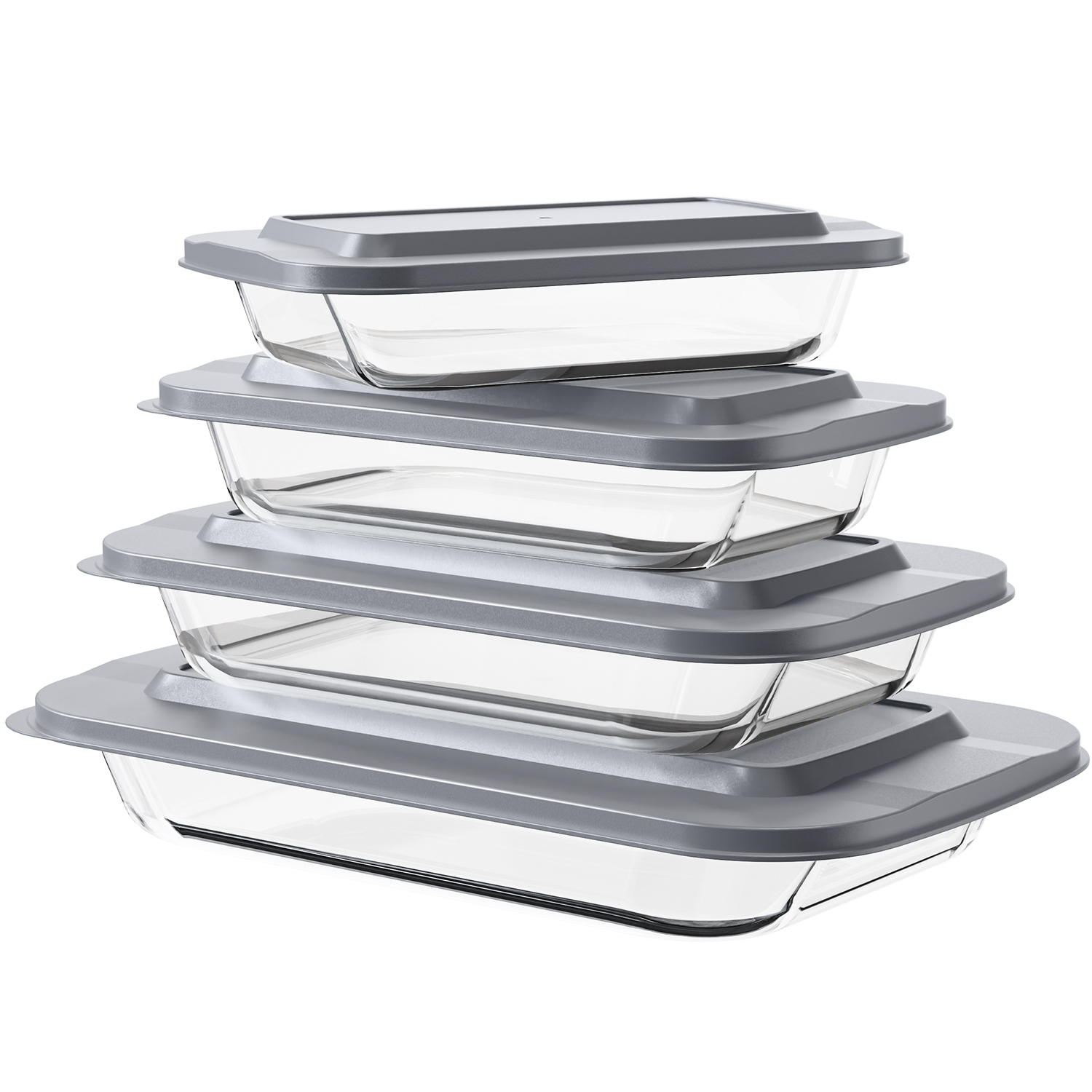 TINANA Glass Baking Dish: 4 Pack Food Storage Containers with Lids for Oven, Freezer and Microwave Safe Casserole Dish, Gray