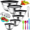 thumbnail image 1 of TINANA 26PCS Stainless Steel Mixing Bowls with Lids Set, Nesting Mixing Bowl Set with Non-Slip Bottom Graters Tools Gadgets, 7/4/3.5/2.5/2/1.5QT Metal Salad Bowls for Serving Prepping Baking, Black, 1 of 6