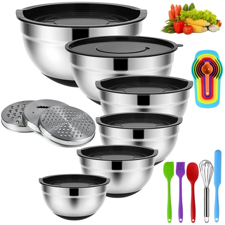 Chuner Mixing Bowl Set [5 Pieces] Stainless Steel Bowl Set in 5 Sizes (0.7 L/1.2 L/1.8 L/ 2.5 L/3.5 L) - Dishwasher Safe Salad Bowls, Snack Bowls and Bowls