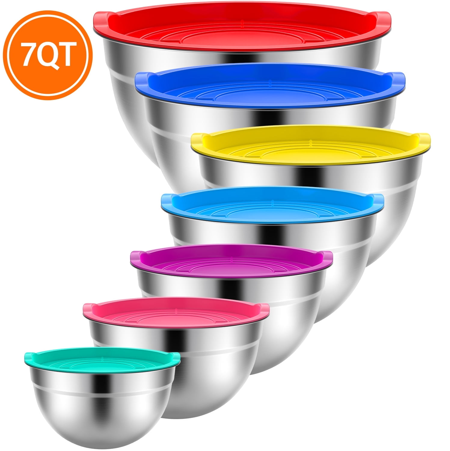 TINANA Mixing Bowls Lids Stainless Steel Set 7PCS Metal Nesting Kitchen Size 7 4 5 3 2 1 5 1 0 7 QT Great Prep Baking Serving Multi Color