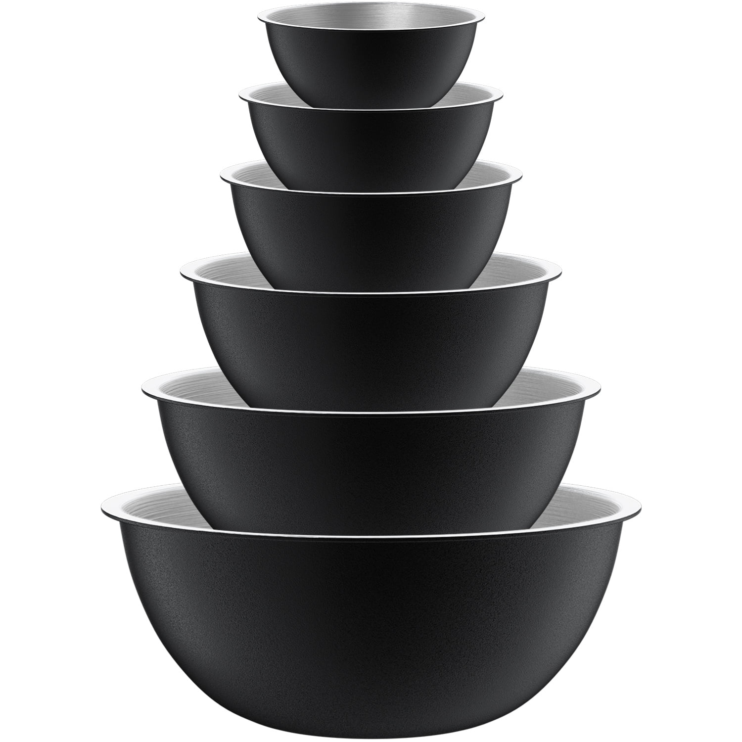 Mainstays 6-Piece Nonslip Bowl Set, 3 Bowls, 3 Lids, Black Non