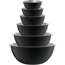 TINANA Mixing Bowls Set: 6 Piece Stainless Steel Mixing Bowls, Metal Nesting Storage Bowls for Kitchen, Size 8, 5, 4, 3, 1.5, 0.75 QT, Great for Prep, Baking, Serving-Black