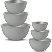 TINANA Mixing Bowls Set, Set of 6, Stainless Steel Mixing Bowls, Metal Nesting Storage Bowls for Kitchen, Size 8, 5, 4, 3, 1.5, 0.75 QT, Great for Prep, Baking, Serving-Gray