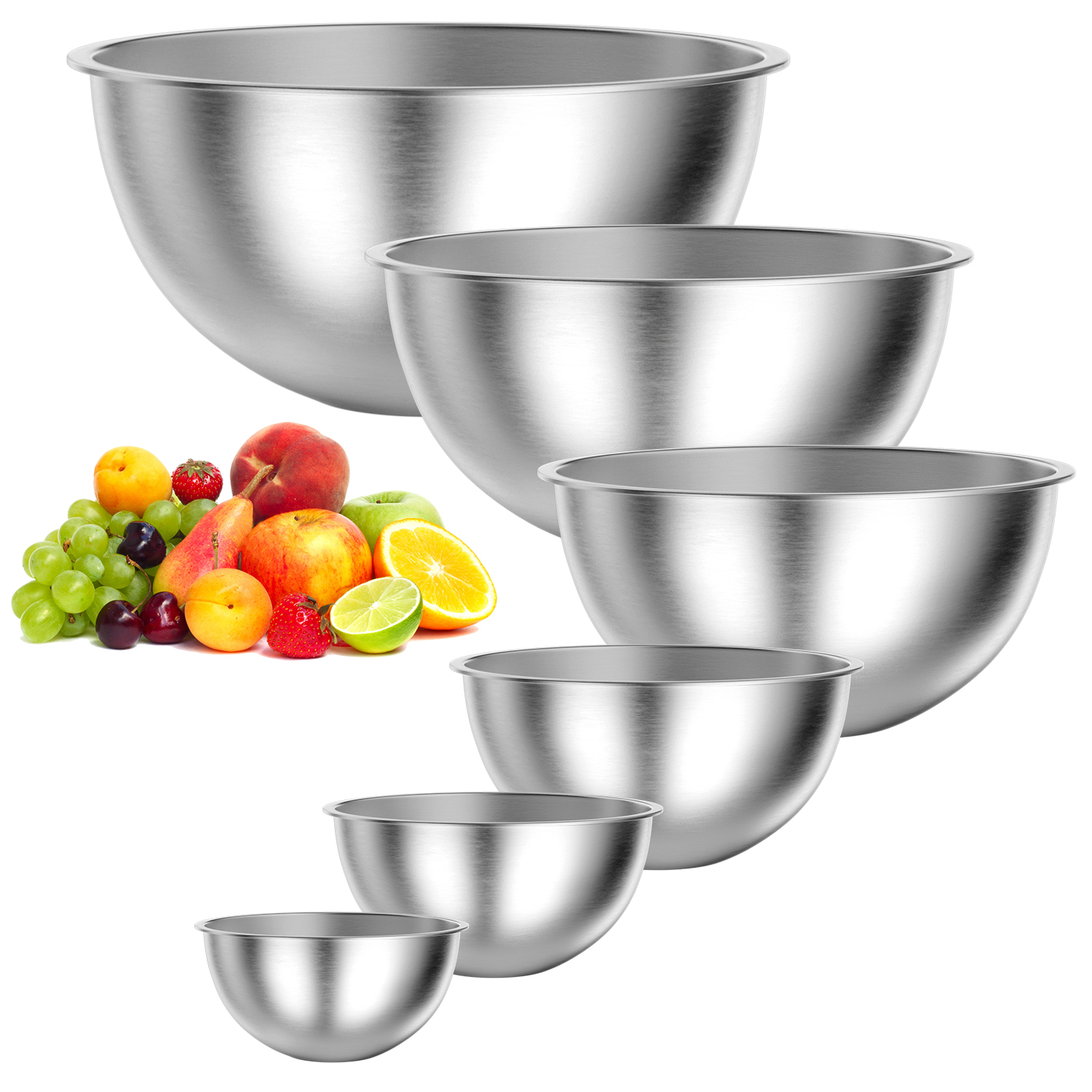 TINANA Mixing Bowls Set, Stainless Steel Mixing Bowls, 6 PCS Metal Nesting Storage Bowls for Kitchen, Size 8, 5, 4, 3, 1.5, 0.75 QT, Great for Prep, Baking, Serving - image 1 of 7