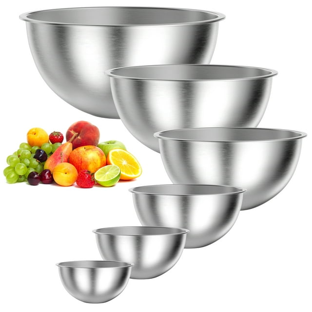 TINANA Mixing Bowls Set, Stainless Steel Mixing Bowls, 6 PCS Metal Nesting Storage Bowls for Kitchen, Size 8, 5, 4, 3, 1.5, 0.75 QT, Great for Prep, Baking, Serving