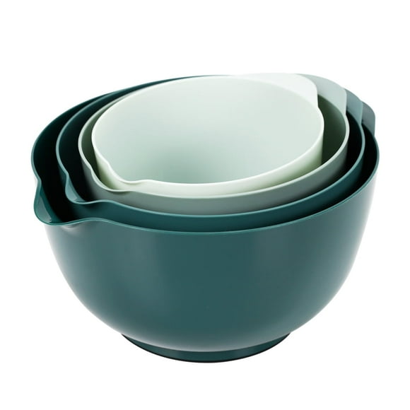 TINANA Plastic Mixing Bowl Set of 4, Nesting Bowls With Pour Spout, Non-Slip Base, Size 1.7, 2.5, 3.5 and 4.5 QT, Great for Prepping, Baking, Cooking,Green Ombre