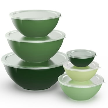 TINANA Plastic Mixing Bowls with Lids Set, 12 Piece Green Ombre Mixing Bowl Set for Kitchen, Nesting Bowls with Lids Set, 6 Prep Bowls and 6 Lids, Diswasher and Freezer Safe