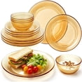 thumbnail image 1 of TINANA 12 Piece Amber Glass Dinnerware Set, Stackable Plates and Bowls Set, Service for 4, Microwave & Dishwasher Safe, 1 of 7