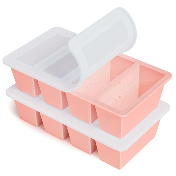 TINANA Silicone Freezer Tray with Lid 2 Pack, 1 Cup Freezing Food Molds, Make Perfect Soups, Extra Large Ice Cubes for Meal Prep, Sauces, Soups, Stews, Broths, Oven and Dishwasher Safe-Pink