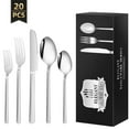 thumbnail image 1 of TINANA Silverware Sets, 20 PCS Flatware Set for 4, Premium Stainless Steel Cutlery Utensil Set Mirror Polished Forks and Spoons, Dishwasher Safe, 1 of 6