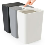 TINANA Small Trash Can with Lid, 3 Pack 10L Plastic Trash Bin, 2.6 Gallon Slim Garbage Bin Wastebasket with Pop-Up Lid for Bathroom, Bedroom, Office, Kitchen, Craft Room-White Black Gray