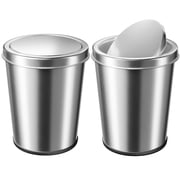 TINANA Small Trash Can with Swing Lid, 1.7 Gallons/6.5 Liters, 2 Pack Stainless Steel Wastebasket with Lid, Cylindrical Garbage Can for Bathroom, Kitchen, and Office, Silver