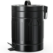 TINANA Small Trash Can with Lid 5L/1.3 Gal, Stainless Steel Step Pedal Garbage Bin, Metal Waste Bin for Bathroom, Bedroom, Office, Retro Style, Black