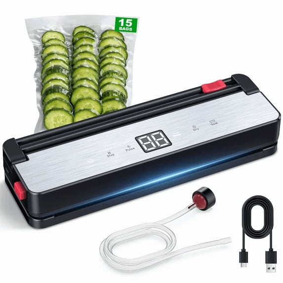TINANA Cordless Vacuum Sealer Machine, 75kPa Food Vacuum Sealer with 4000mAh Rechargeable Battery, Portable Food Saver, Dry & Moist Modes, 15 Bags