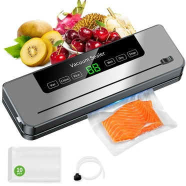 TINANA Vacuum Sealing Machine with 10 Bags, Built-in Cutter, Automatic Food Sealer Machine for Food, Led Indicator Lights, Dry & Moist Food Modes, Compact Design for Sous Vide and Food Storage-Gray
