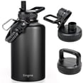 thumbnail image 1 of TINANA 64 oz Half Gallon Insulated Water Bottle with 3 Lids, Stainless Steel Wide Mouth Jug with Paracord Handle, Black, 1 of 6