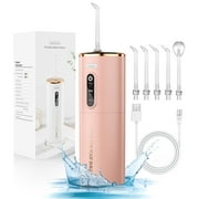 TINANA Water Dental Flosser: Portable Cordless Electric Water Flosser with 5 Jet Tips, 3 Modes Rechargeable Oral Irrigator with 280ml Water Tank, IPX7 Waterproof for Teeth Cleaning-Pink