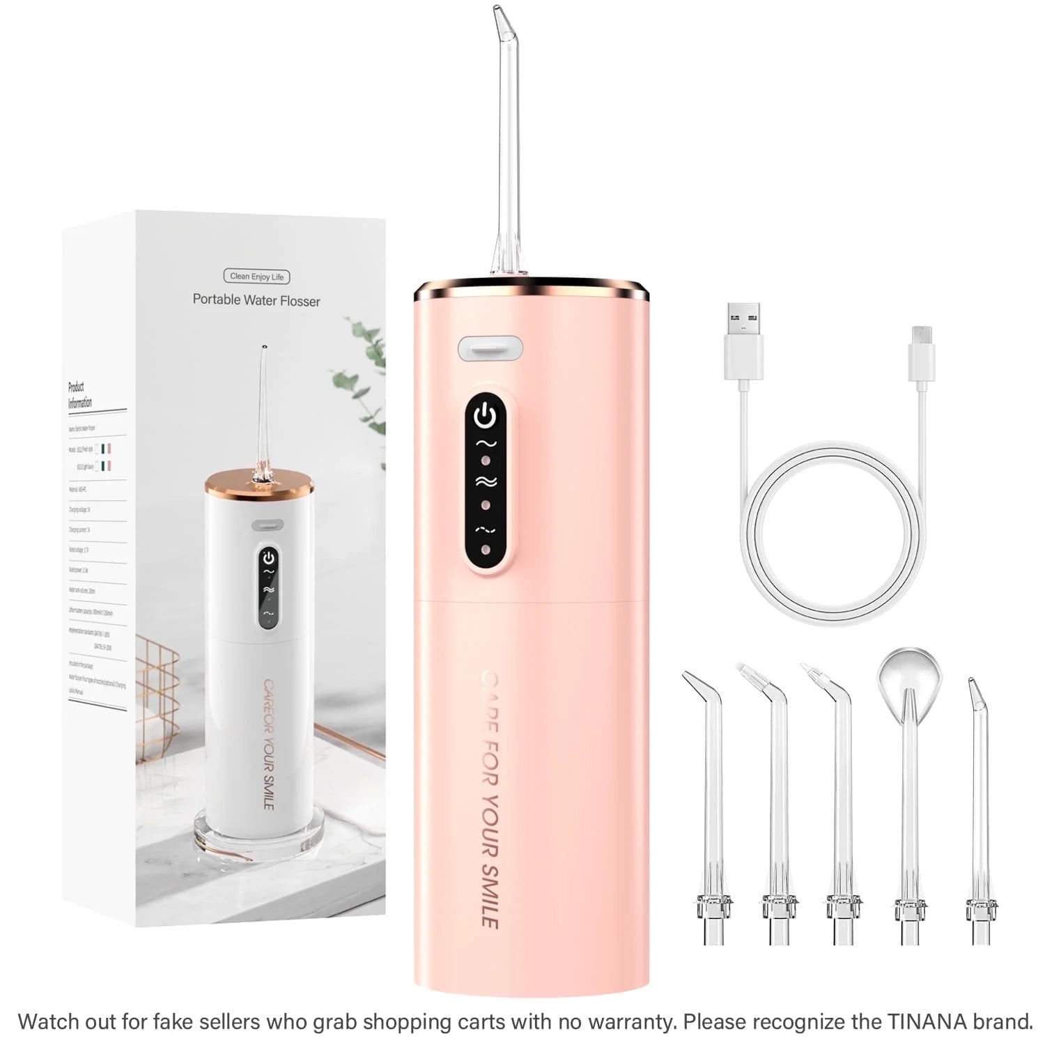 Walmart Deal of Walmart Black Friday Deals 2025 - TINANA Water Dental Flosser with 5 Jet Tips, 280ml Water Tank, 3 Modes, Cordless & Waterproof Pink
