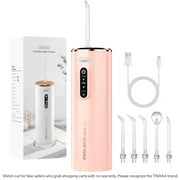 TINANA Water Dental Flosser with 5 Jet Tips, 280ml Water Tank, Portable Cordless Electric Water Flosser, 3 Modes Rechargeable Oral Irrigator, IPX7 Waterproof for Teeth Cleaning, Pink