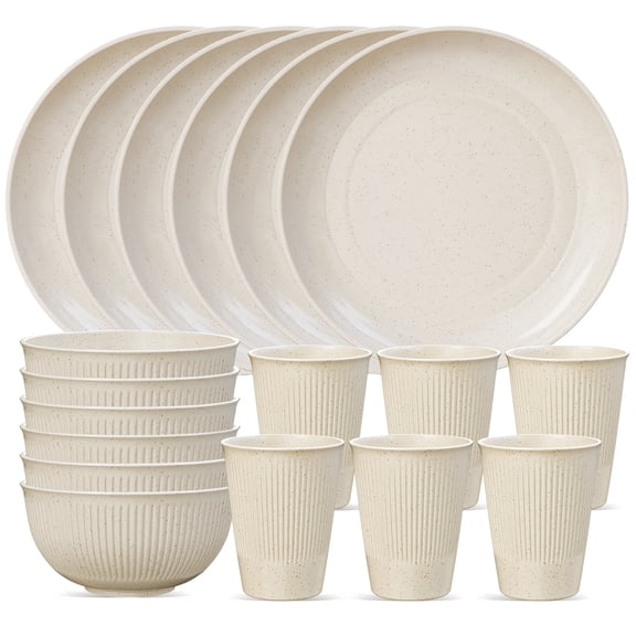 TINANA Wheat Straw Dinnerware Sets, Service for 6, 18 PCS Unbreakable Plastic Dinnerware, Freezer Dishwasher Safe - Beige