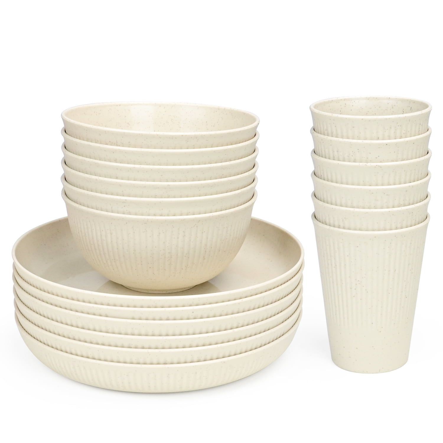 TINANA Wheat Straw Dinnerware Set Service for 6, 18 PCS Unbreakable