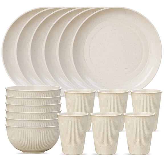 TINANA Wheat Straw Dinnerware Sets, Service for 6, 18 PCS Unbreakable Plastic Dinnerware, Freezer Dishwasher Safe - Beige