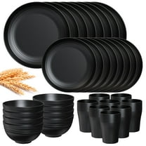 TINANA Wheat Straw Dinnerware Sets, Service for 8, 32 PCS Unbreakable Dinnerware,Microwave Dishwasher Safe - Black